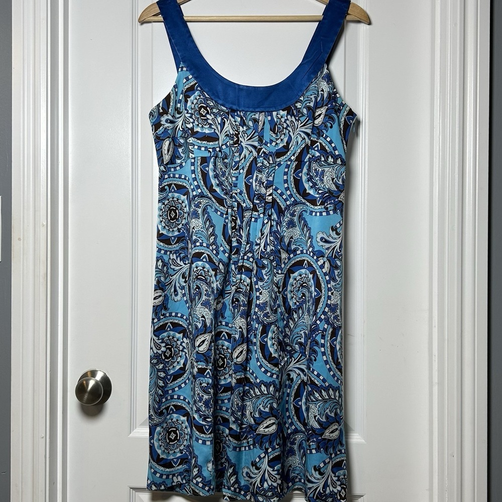 Ann Taylor Blue Baroque Print Fit & Flare Dress Pucci Inspired Mod 60s Style